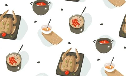 Hand drawn vector abstract modern cartoon cooking time fun illustrations icons Stock Illustration