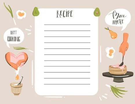 Hand drawn vector abstract modern cartoon cooking studio illustrations recipe Stock Illustration