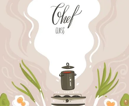 Hand drawn vector abstract modern cartoon cooking class illustrations poster イラスト素材