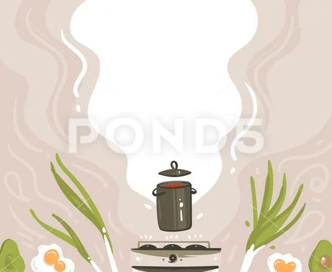 Hand drawn vector abstract modern cartoon cooking class illustrations posteror Stock Illustration