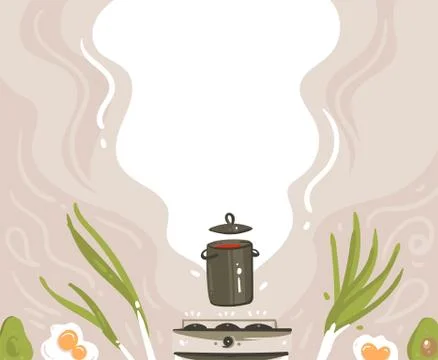 Hand drawn vector abstract modern cartoon cooking class illustrations posteror Stock Illustration
