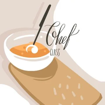 Hand drawn vector abstract modern cartoon cooking class illustrations poster Stockillustratie