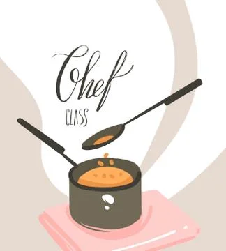 Hand drawn vector abstract modern cartoon cooking class illustrations poster Stockillustratie