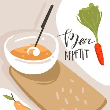 Hand drawn vector abstract modern cartoon cooking class illustrations poster Stock Illustration