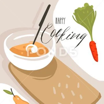 Hand drawn vector abstract modern cartoon cooking class illustrations poster Stock Illustration