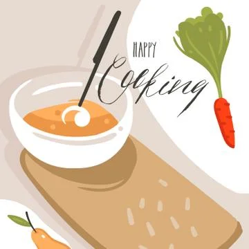 Hand drawn vector abstract modern cartoon cooking class illustrations poster Stock Illustration