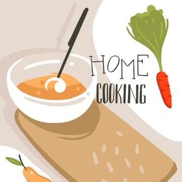 Hand drawn vector abstract modern cartoon cooking class illustrations poster 库存插图
