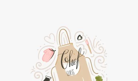 Hand drawn vector abstract modern cartoon cooking class illustrations poster Stock Illustration