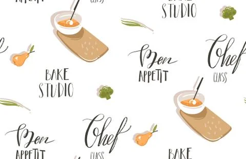 Hand drawn vector abstract modern cartoon cooking time illustrations icons Stock Illustration