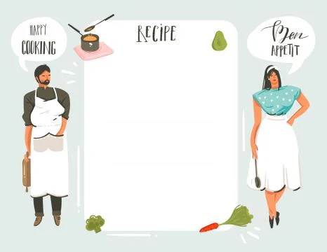 Hand drawn vector abstract modern cartoon cooking studio illustrations recipe Stock Illustration