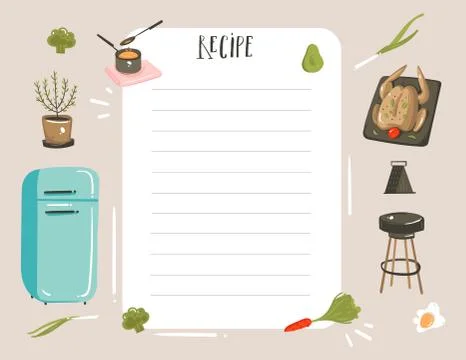 Hand drawn vector abstract modern cartoon cooking studio illustrations recipe Stock Illustration