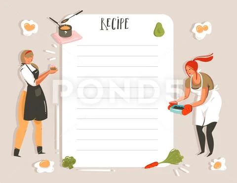 Hand drawn vector abstract modern cartoon cooking studio illustrations recipe Stock Illustration