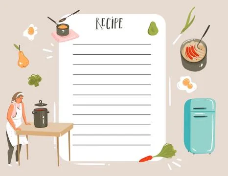 Hand drawn vector abstract modern cartoon cooking studio illustrations recipe Stock Illustration