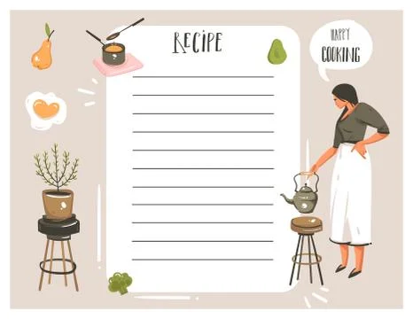 Hand drawn vector abstract modern cartoon cooking studio illustrations recipe Stock Illustration