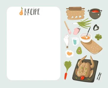 Hand drawn vector abstract modern cartoon cooking studio illustrations recipe Stock Illustration