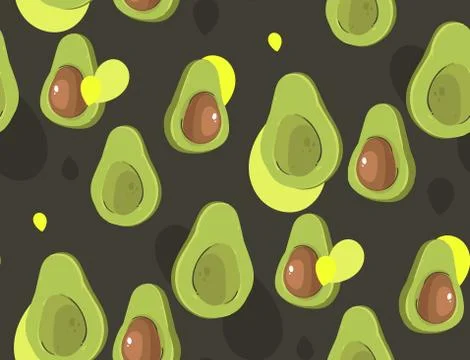 Hand drawn vector abstract modern cartoon avocado seamless pattern print collage Stock Illustration