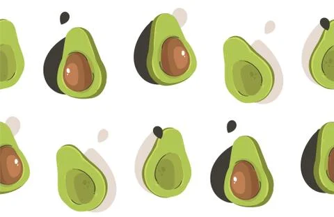 Hand drawn vector abstract modern cartoon avocado seamless pattern print collage Stock Illustration