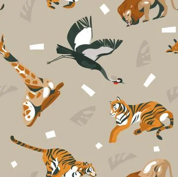 Hand drawn vector abstract modern graphic African Safari Nature ornamental Stock Illustration