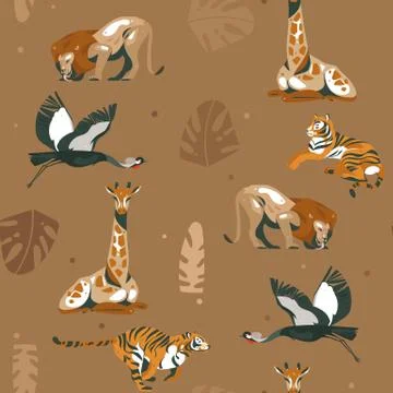 Hand drawn vector abstract modern graphic African Safari Nature ornamental Stock Illustration