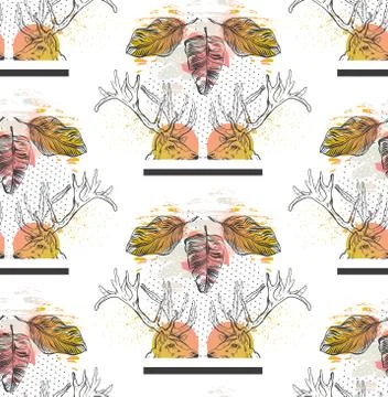 Hand drawn vector abstract modern textured seamless pattern with tropical palm Stock Illustration