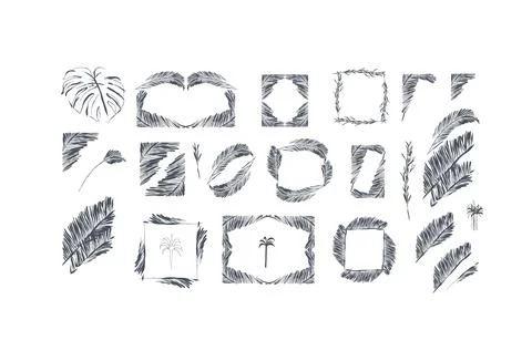 Hand drawn vector abstract outline,graphic,line exotic tropical leaves ornament イラスト素材