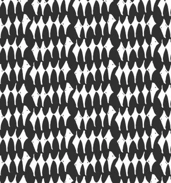 Hand drawn vector abstract rough geometric monochrome seamless rhomb pattern in Stock Illustration