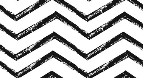 Hand drawn vector abstract rough geometric monochrome seamless zig zag chevron Stock Illustration