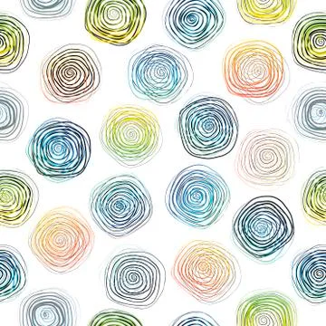 Hand drawn vector abstract rough geometric monochrome seamless spiral pattern in Stock Illustration
