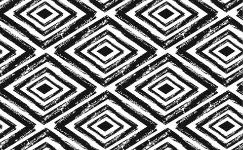 Hand drawn vector abstract rought hand made rhombus seamless pattern in black Illustrazione stock