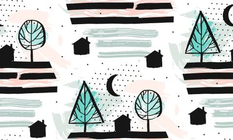 Hand drawn vector abstract scandinavian graphic illustration seamless pattern Stock Illustration