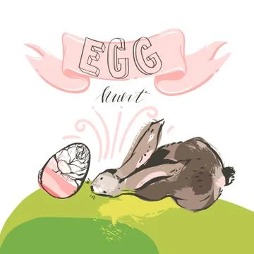 Hand drawn vector abstract scandinavian collage Happy Easter bunny,eggs Stock Illustration