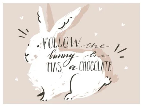 Hand drawn vector abstract scandinavian collage Happy Easter bunny sihouette Stock Illustration