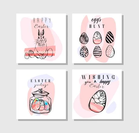 Hand drawn vector abstract scandinavian creative Easter greeting cards design Illustrazione stock