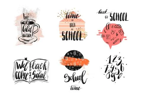 Hand drawn vector abstract school theme doodle icons,handwritten calligraphy Stock Illustration