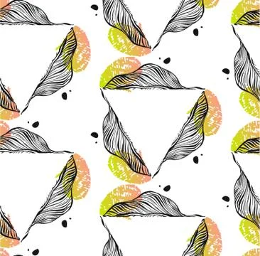 Hand drawn vector Abstract seamless pattern with tropical palm leaves triangles Stock Illustration