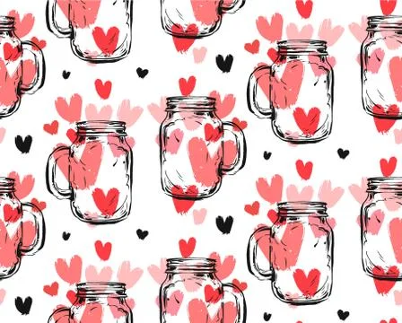 Hand drawn vector abstract seamless pattern with glass jar Stock Illustration