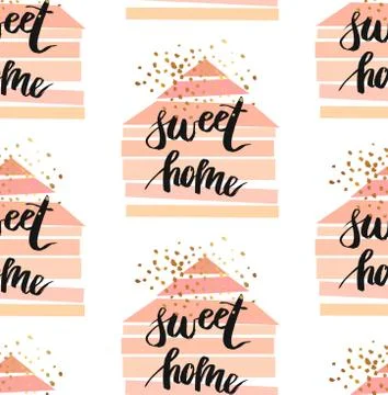 Hand drawn vector abstract seamless pattern with geometric houses Stock Illustration