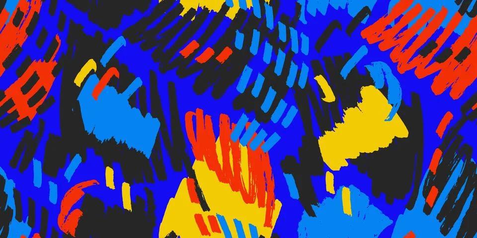 Hand drawn vector abstract seamless pattern with brush strokes. Painted spo.. Stock Illustration