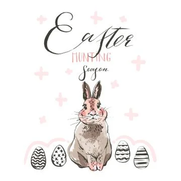 Hand drawn vector abstract sketch graphic scandinavian collage Happy Easter Illustrazione stock