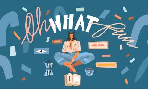 Hand drawn vector abstract stock graphic illustration with young female student Stock Illustration