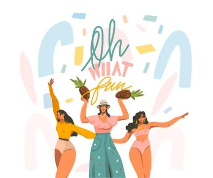 Hand drawn vector abstract stock graphic illustration with young smiling females Stockillustratie