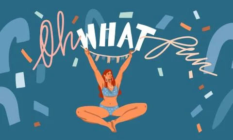 Hand drawn vector abstract stock graphic illustration with young happy female Stock Illustration