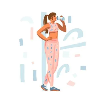 Hand drawn vector abstract stock graphic illustration with young happy female Stock Illustration