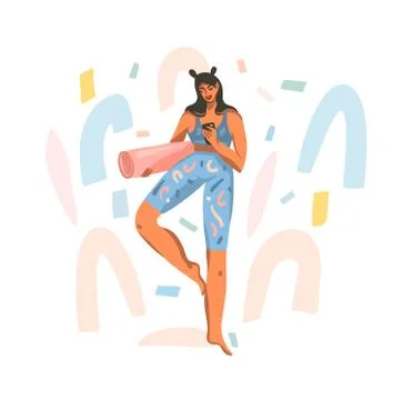 Hand drawn vector abstract stock graphic illustration with young happy female Stock Illustration