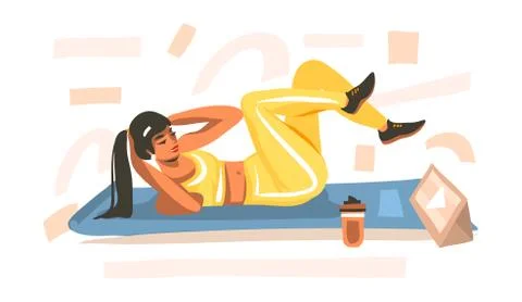 Hand drawn vector abstract stock graphic illustration with young happy female Stock Illustration