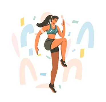 Hand drawn vector abstract stock graphic illustration with young happy female 스톡 일러스트