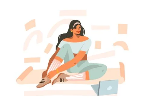 Hand drawn vector abstract stock graphic illustration with young happy female Stock Illustration
