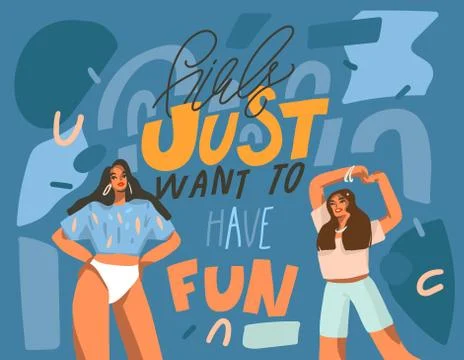 Hand drawn vector abstract stock graphic illustration with young smiling females Stock Illustration