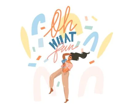 Hand drawn vector abstract stock graphic illustration with young happy female Stock Illustration