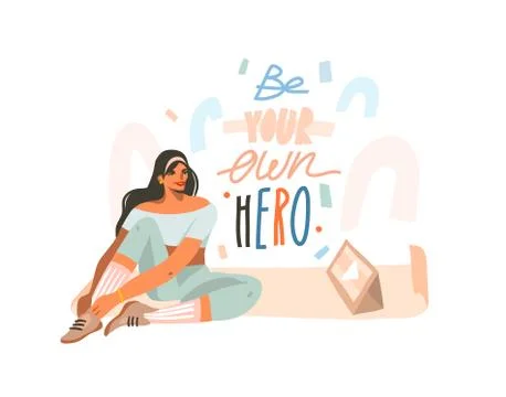 Hand drawn vector abstract stock graphic illustration with young happy female on Stock Illustration